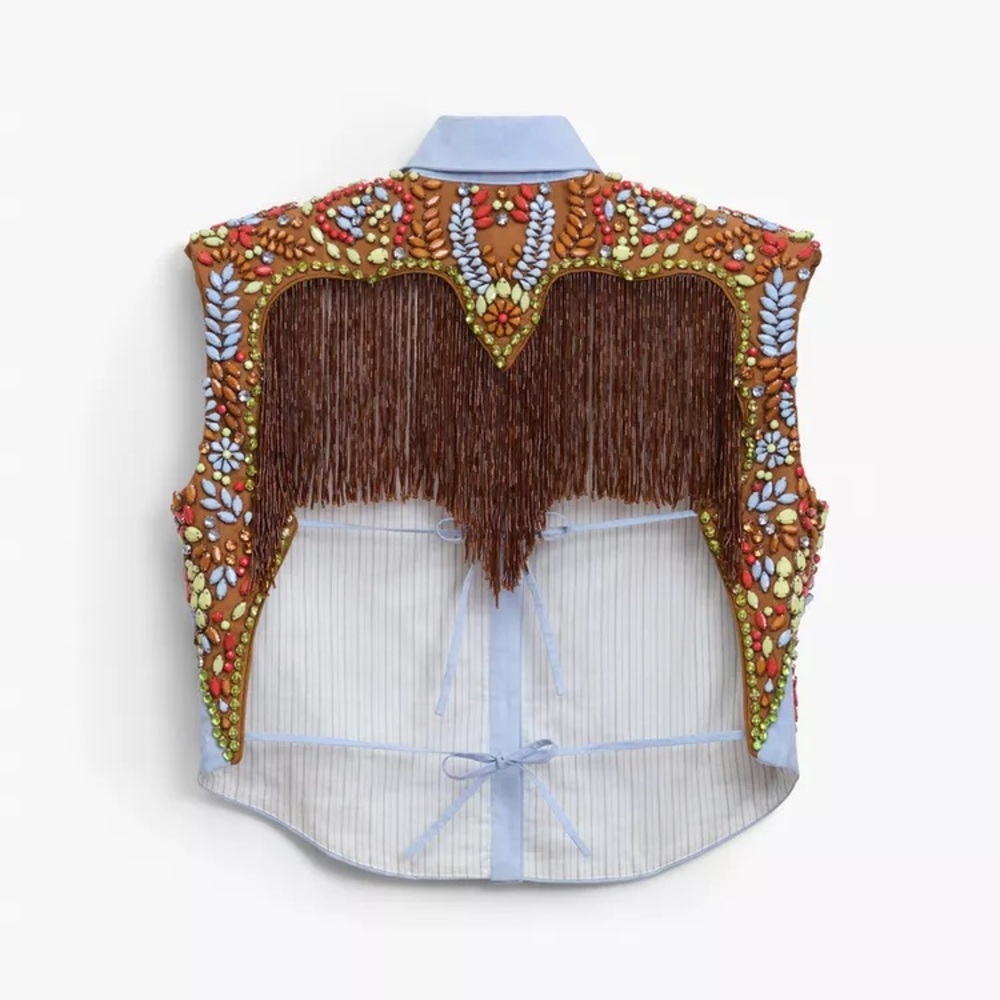Zara icons vest shirt top bohemian festival Coachella beads hippie statement - Picture 9 of 16